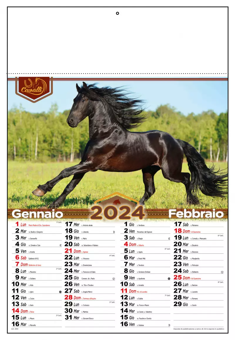 Calendario Cavalli 2024 personalizzato 