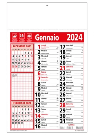 Calendario olandese note 2025 rosso nero C2390A