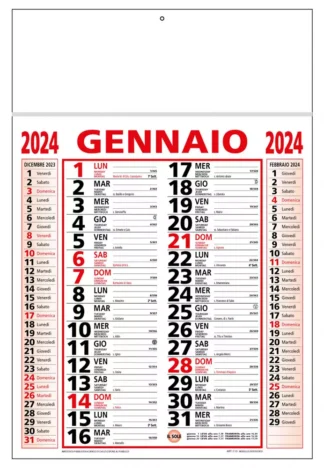 Calendario olandese 2024 C1391A rosso e nero