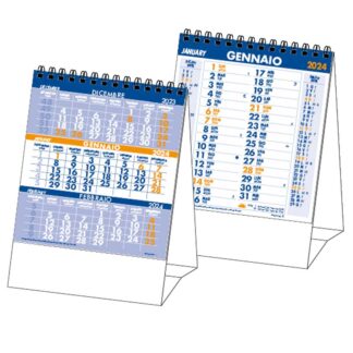 Calendario trittico da tavolo 2024 blu e arancio