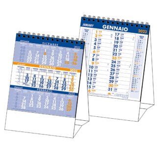 Calendario trittico da tavolo blu e arancio