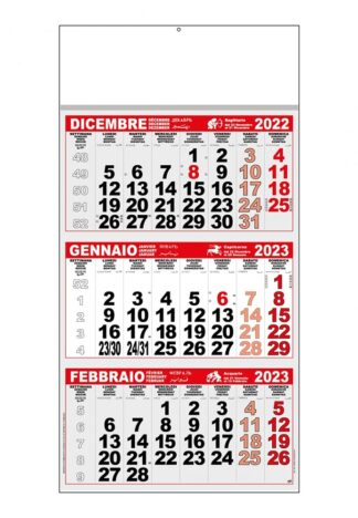 Calendario trittico 2023 economico testata listellata rosso e nero