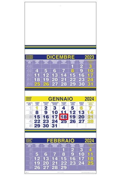 Calendario trittico per aziende blu e giallo 2024