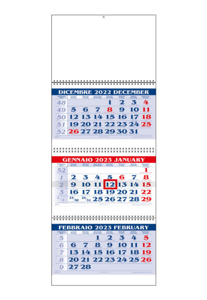 Calendario trittico per aziende blu e rosso 2023