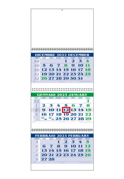 Calendario trittico per aziende blu e verde 2023