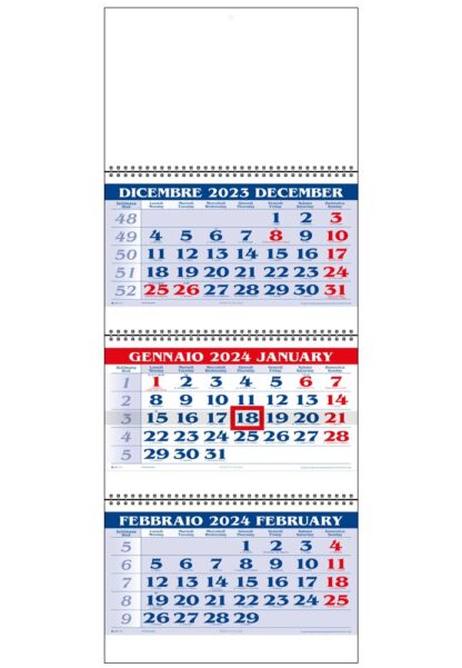 Calendario trittico personalizzato o neutro 2024 blu e rosso