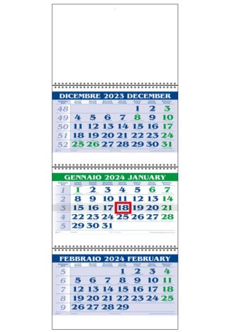 Calendario trittico personalizzato o neutro 2024 blu e verde