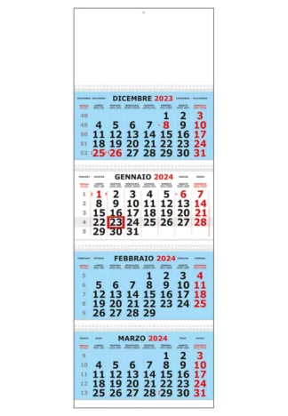 Calendario quadrittico 2024 per aziende in azzurro, rosso e nero