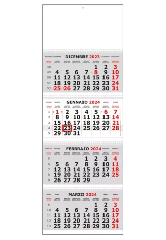Calendario quadrittico per aziende grigio, rosso e nero 2024