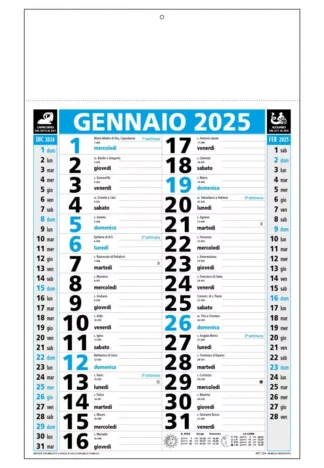 Calendario olandese 2025 azzurro e nero C2490B