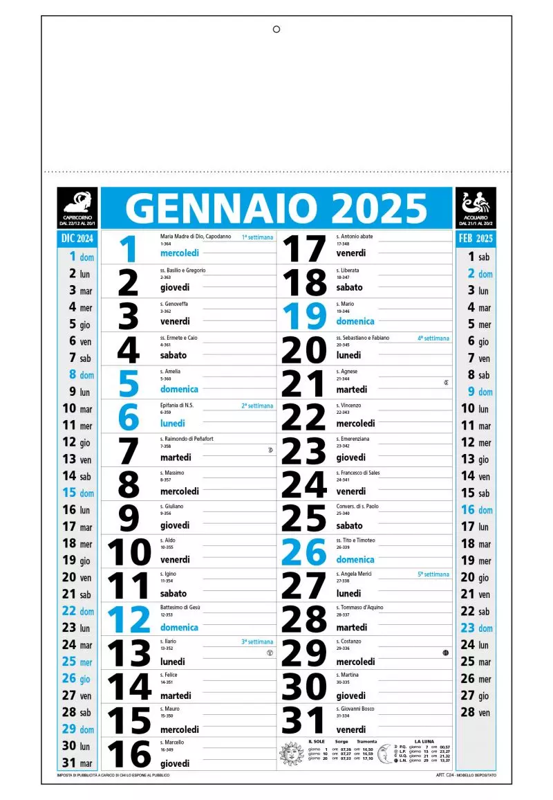 Calendario olandese 2025 azzurro e nero C2490B
